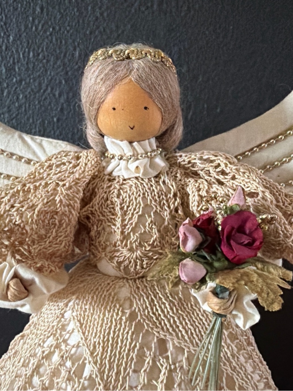 Vintage Pine Baroness Handmade Lace Angel Tree Topper Christmas Cottage Granny - Picture 2 of 7